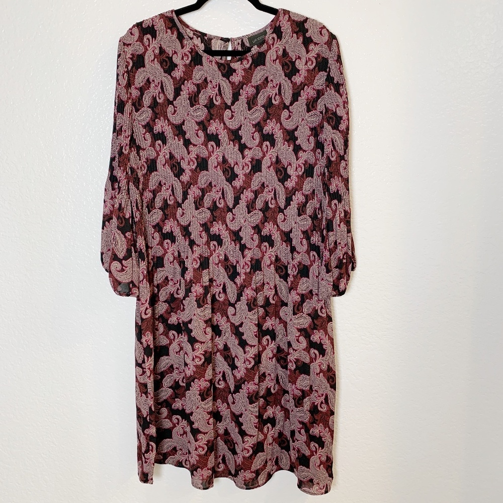 J.Jill Wearever Sunburst Pleated Dress XL Black Plum Illuminated Paisley NEW